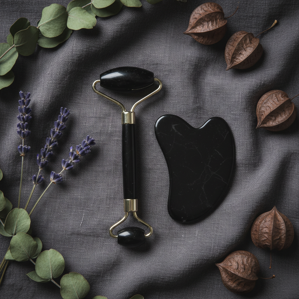 Variant 3 – Black Obsidian facial roller and gua sha set