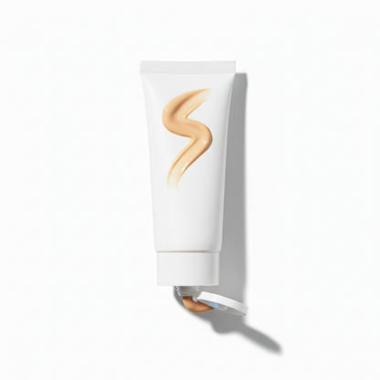Sand Beige BB cream white soft tube with S-shaped swatch on white background