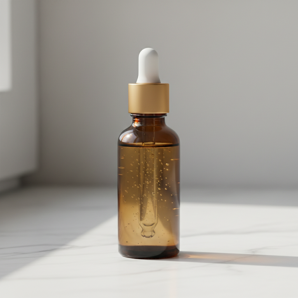 Botanical Facial Serum — Amber Brown variant, marble background