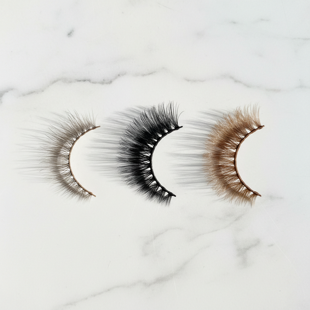 Three styles flat lay on white marble