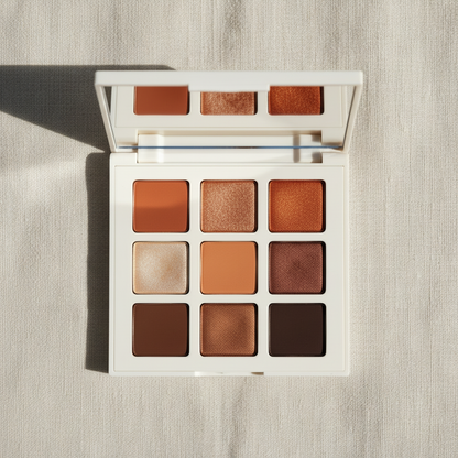 9-Pan Eyeshadow Palette — Terracotta Warm colour story, open palette flat lay