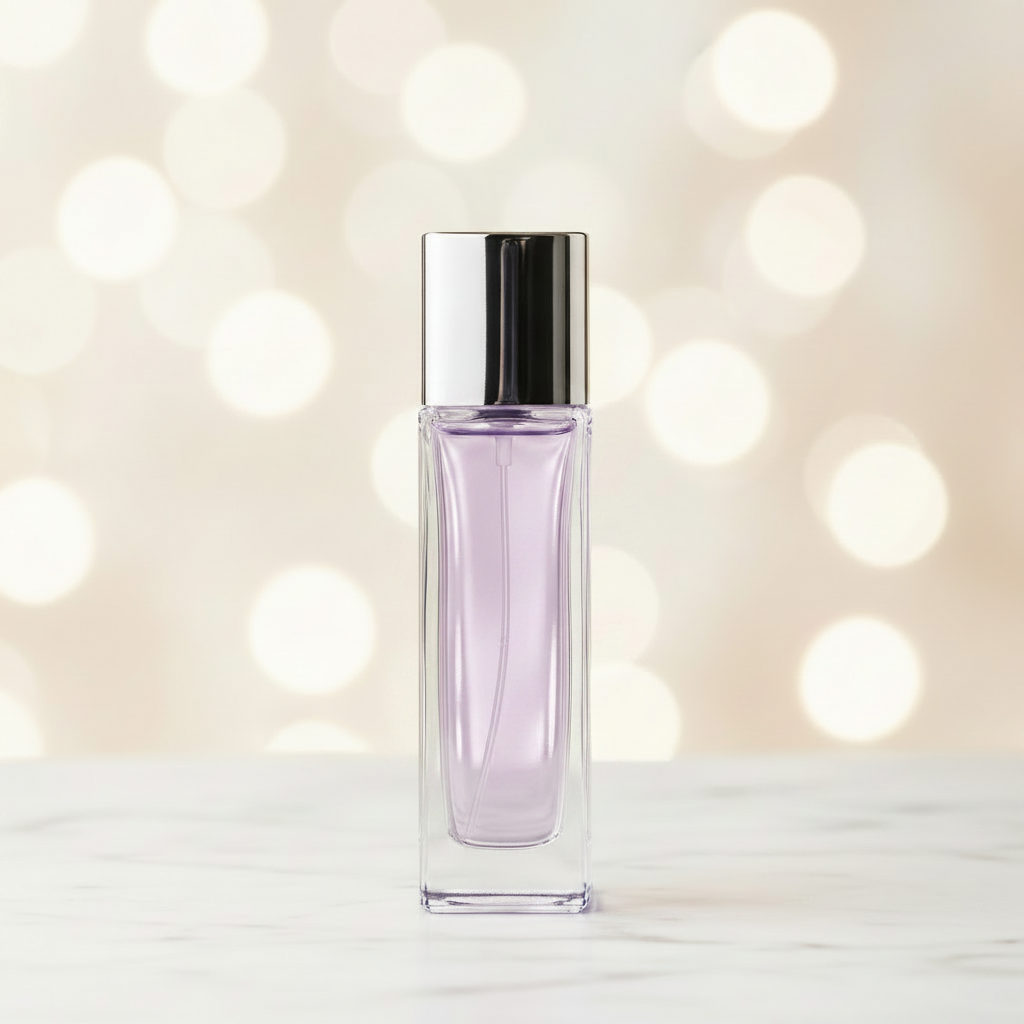 Crystal Slim Eau de Toilette — Lavender Mist variant on marble with bokeh background